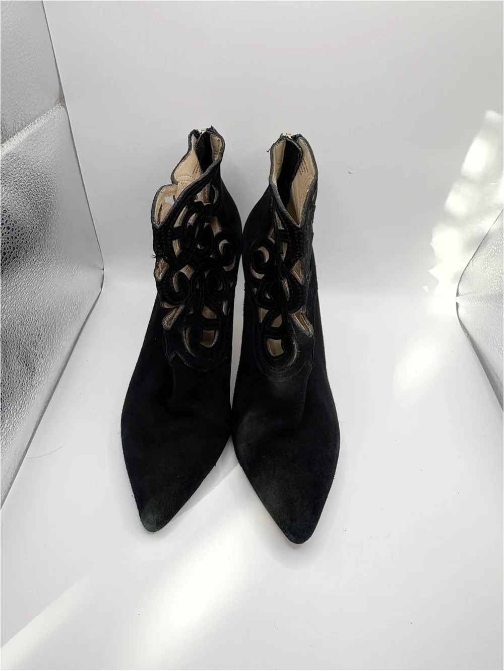 Adrienne Vittadini Black Suede Lasercut Heels